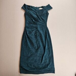 Eliza J Dark Teal Green Ruched Off Shoulder Sheath Cocktail Dress Size 0 Party